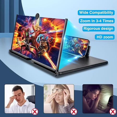 18 inch Foldable Phone Screen Magnifier,HD Mobile Phone Screen Amplifier Gift for Older Kids 3D Movie Video Enlarger with Pull Design and Stand Holder Eye Protection for All Smartphone-Black in Saudi Arabia