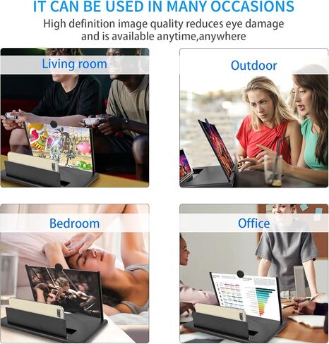 18 inch Foldable Phone Screen Magnifier,HD Mobile Phone Screen Amplifier Gift for Older Kids 3D Movie Video Enlarger with Pull Design and Stand Holder Eye Protection for All Smartphone-Black in Saudi Arabia