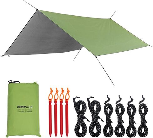 WoneNice 10 x 13 Ft Camping Hammock Tarp, Waterproof Windproof Lightweight Durable Rainfly Shelter. Perfect Tent Tarp for Backpacking, Hiking, and Travel in Kuwait