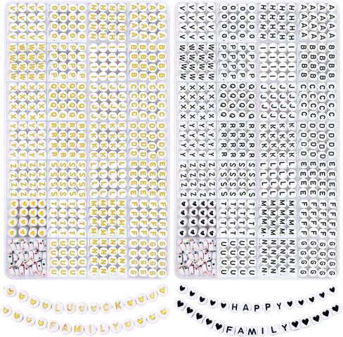 QUEFE 2940pcs Gold Letter Beads for Bracelets, 78 Styles Alphabet Beads with Colorful Heart Beads for Bracelets and Jewelry Making (4x7mm, White & Colorful & Gold) in Kuwait