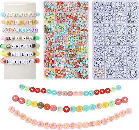 QUEFE 2940pcs Gold Letter Beads for Bracelets, 78 Styles Alphabet Beads with Colorful Heart Beads for Bracelets and Jewelry Making (4x7mm, White & Colorful & Gold) in Saudi Arabia