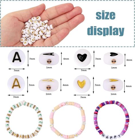 QUEFE 2940pcs Gold Letter Beads for Bracelets, 78 Styles Alphabet Beads with Colorful Heart Beads for Bracelets and Jewelry Making (4x7mm, White & Colorful & Gold) in Kuwait