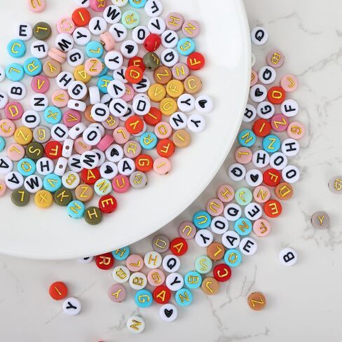 QUEFE 2940pcs Gold Letter Beads for Bracelets, 78 Styles Alphabet Beads with Colorful Heart Beads for Bracelets and Jewelry Making (4x7mm, White & Colorful & Gold) in Saudi Arabia