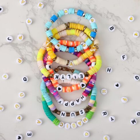 QUEFE 2940pcs Gold Letter Beads for Bracelets, 78 Styles Alphabet Beads with Colorful Heart Beads for Bracelets and Jewelry Making (4x7mm, White & Colorful & Gold) in Kuwait