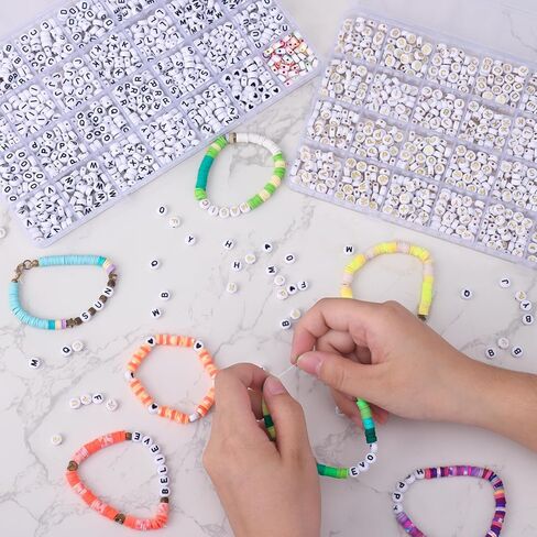 QUEFE 2940pcs Gold Letter Beads for Bracelets, 78 Styles Alphabet Beads with Colorful Heart Beads for Bracelets and Jewelry Making (4x7mm, White & Colorful & Gold) in Kuwait