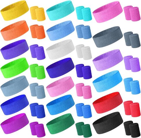 60 Pieces Sweatbands Set Includes 20 Pieces Sports Headband and 40 Pieces Wristbands Sweatbands Colorful Terry Cloth Wristbands for Working out Tennis Gym 80s Sweat Band for Athletic Men and Women in Saudi Arabia