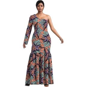 iooiooi Womens Prom Party One-Shoulder Dashiki Mermaid Dress African Evening Gown in Kuwait