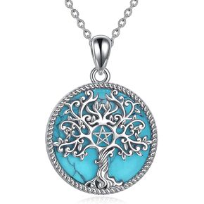 YAFEINI Tree of Life Necklace Sterling Silver Pentagram Pentacle Triple Moon Goddess Pendant Necklace Pagan Wiccan Magic Amulet Jewelry for Women Men in Kuwait