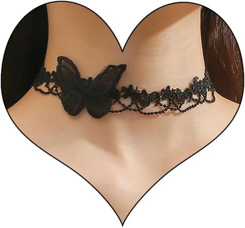 White Gothic Lace Butterfly Chain Collar Necklace Lace Pattern Choker Necklace Elegant Pure Beautiful Bride Wedding Accessories Vintage Neck Jewelry for Women and Girls in Saudi Arabia