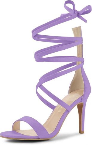 Allegra K Women Faux Suede Open Toe Stiletto Heel Lace Up Sandals | Strappy design. ABS heel. Open toe. Lace up. Stiletto heel. Office, Party, Evening, Dating. 3 3/4 inch height in Saudi Arabia