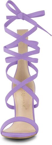Allegra K Women Faux Suede Open Toe Stiletto Heel Lace Up Sandals | Strappy design. ABS heel. Open toe. Lace up. Stiletto heel. Office, Party, Evening, Dating. 3 3/4 inch height in Saudi Arabia