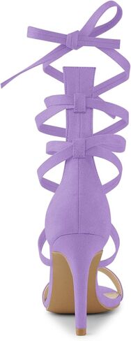 Allegra K Women Faux Suede Open Toe Stiletto Heel Lace Up Sandals | Strappy design. ABS heel. Open toe. Lace up. Stiletto heel. Office, Party, Evening, Dating. 3 3/4 inch height in Saudi Arabia