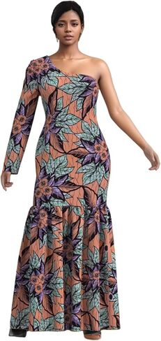 iooiooi Womens Prom Party One-Shoulder Dashiki Mermaid Dress African Evening Gown in Kuwait