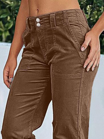 Flamingals Women's Corduroy Dual Button Zip Fly Flare Pants Mid Waist Casual Pants in Kuwait