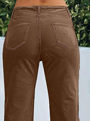 Flamingals Women's Corduroy Dual Button Zip Fly Flare Pants Mid Waist Casual Pants in Kuwait