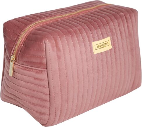 Benevolence LA Large Capacity Travel Cosmetic Bag | Travel Toiletry Bag for Women | Large Makeup Bag | Velvet Travel Bag for Toiletries | Pouch Bags for Cosmetics and Accessories | Caramel in Kuwait