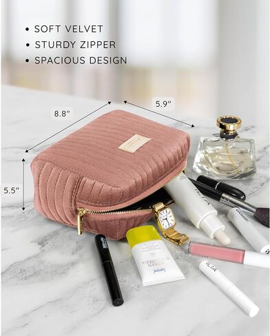 Benevolence LA Large Capacity Travel Cosmetic Bag | Travel Toiletry Bag for Women | Large Makeup Bag | Velvet Travel Bag for Toiletries | Pouch Bags for Cosmetics and Accessories | Caramel in Kuwait