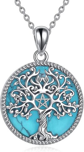 YAFEINI Tree of Life Necklace Sterling Silver Pentagram Pentacle Triple Moon Goddess Pendant Necklace Pagan Wiccan Magic Amulet Jewelry for Women Men in Kuwait