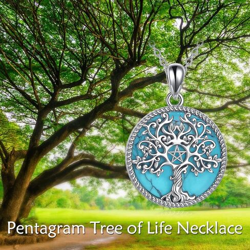 YAFEINI Tree of Life Necklace Sterling Silver Pentagram Pentacle Triple Moon Goddess Pendant Necklace Pagan Wiccan Magic Amulet Jewelry for Women Men in Kuwait