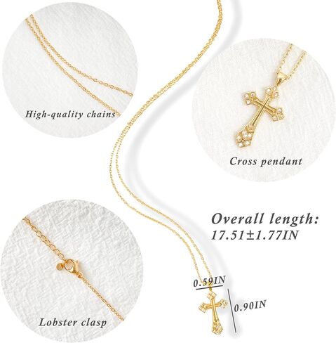 Irregular Cross Necklace Zircon Pearl Belt Diamond Double layered Fashionable Unisex Girl and Boy Gift 13.78 inch in Saudi Arabia