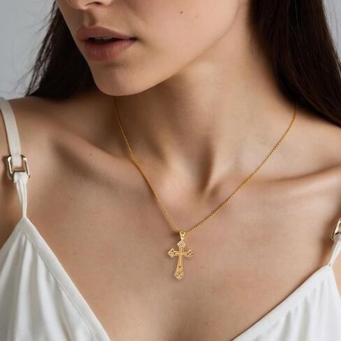 Irregular Cross Necklace Zircon Pearl Belt Diamond Double layered Fashionable Unisex Girl and Boy Gift 13.78 inch in Saudi Arabia