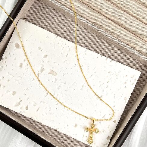 Irregular Cross Necklace Zircon Pearl Belt Diamond Double layered Fashionable Unisex Girl and Boy Gift 13.78 inch in Saudi Arabia
