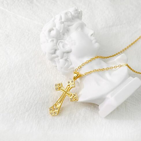 Irregular Cross Necklace Zircon Pearl Belt Diamond Double layered Fashionable Unisex Girl and Boy Gift 13.78 inch in Saudi Arabia