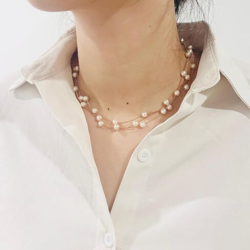 Aleasha Gold Pearl Choker Necklace for Women Small Pearl Bead Chain Necklace Wedding Jewelry Gifts in Saudi Arabia