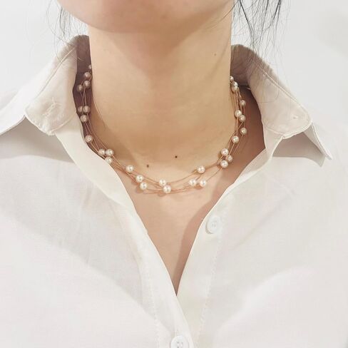 Aleasha Gold Pearl Choker Necklace for Women Small Pearl Bead Chain Necklace Wedding Jewelry Gifts in Saudi Arabia