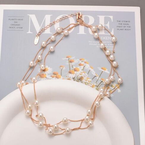 Aleasha Gold Pearl Choker Necklace for Women Small Pearl Bead Chain Necklace Wedding Jewelry Gifts in Saudi Arabia