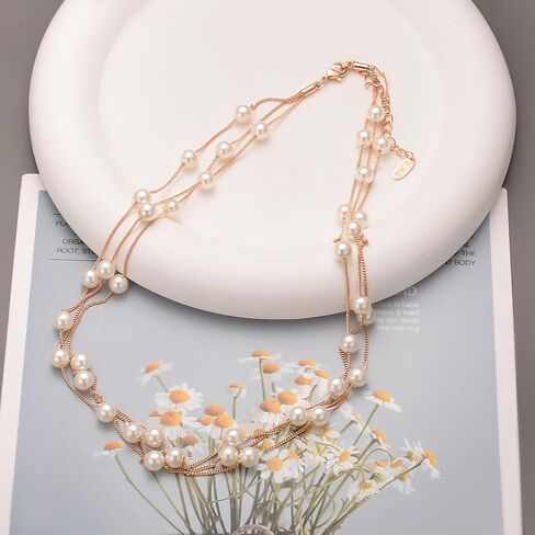 Aleasha Gold Pearl Choker Necklace for Women Small Pearl Bead Chain Necklace Wedding Jewelry Gifts in Saudi Arabia