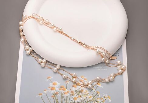 Aleasha Gold Pearl Choker Necklace for Women Small Pearl Bead Chain Necklace Wedding Jewelry Gifts in Saudi Arabia
