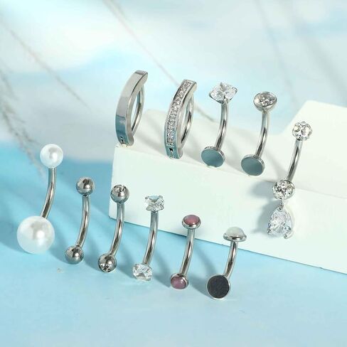 Suotarn 42 Pcs 14G Belly Button Rings Belly Rings for Women Belly Piercing Jewelry Belly Bars Navel Rings Stainless Steel Body Piercing Jewelry for Women in Saudi Arabia
