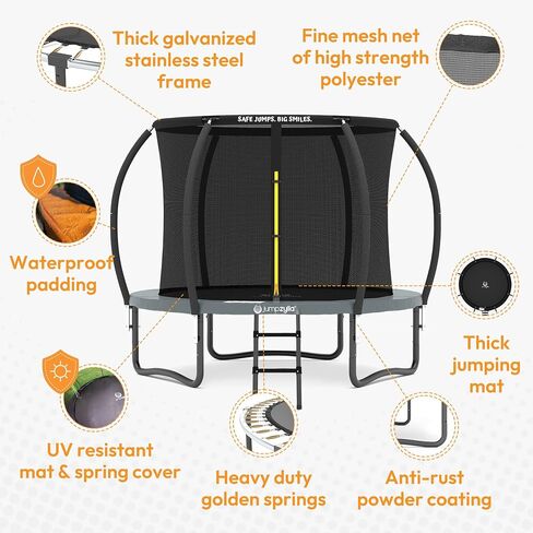 JUMPZYLLA Trampoline 8FT 10FT 12FT 14FT 15FT 16FT Trampoline with Enclosure - Recreational Trampolines with Ladder and AntiRust Coating, ASTM Approval Outdoor Trampoline for Kids in Saudi Arabia
