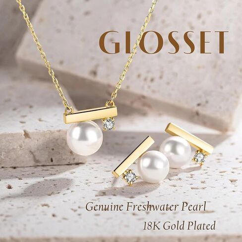 Pearl Necklace and Earring Set, 18K Gold Plated Earrings and Necklace Set for Women, Dainty Freshwater Pearl Jewelry Set for Women Gift in Saudi Arabia