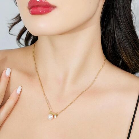 Pearl Necklace and Earring Set, 18K Gold Plated Earrings and Necklace Set for Women, Dainty Freshwater Pearl Jewelry Set for Women Gift in Saudi Arabia