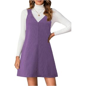Milumia Women's V Neck Corduroy Pinafore Overall Mini Dress Jumper Dress in Kuwait