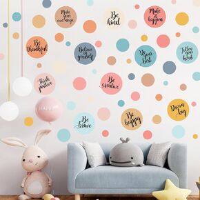 TaoBary 288 Pcs Polka Dot Wall Sticker Inspirational Wall Decal for Classroom Kids Motivational Quote Circle Wall Sticker Removable Lettering Positive Saying Sticker for Dance Yoga Gym (Classic) in Saudi Arabia