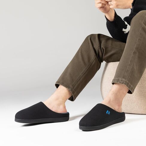 RockDove Men's Original Two-Tone Memory Foam Slipper, Size 9-10 US Men, Dark Gray/Blue in Kuwait