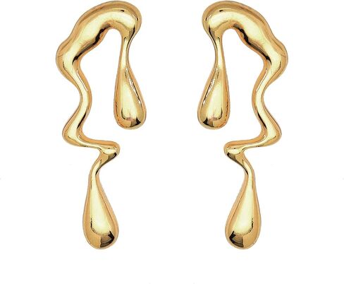 Irregular Waterdrop Earrings for Women Liquid Metal Earrings Thick Hypoallergenic Dangle Earrings Gold Statement Earrings Jewelry Gifts in Saudi Arabia