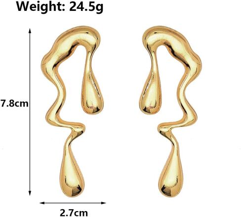 Irregular Waterdrop Earrings for Women Liquid Metal Earrings Thick Hypoallergenic Dangle Earrings Gold Statement Earrings Jewelry Gifts in Saudi Arabia