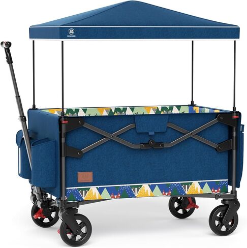 EVER ADVANCED Foldable into Bag Travel Wagon Stroller for 2 Kids & Cargo, Collapsible Toddler Wagon with Removable Canopy, Adjustable 5-Point Harness, Lightweight Carry-on Stroller for Airplane Grey in Kuwait