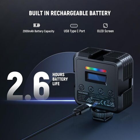 NEEWER LED Video Light, Portable Bi-Color 3200K~5600K Dimmable Camera Soft Lights with 3 Cold Shoes, CRI 97+, 8 Scene Modes, 2000mAh Rechargeable Battery for Gaming/YouTube/Vlog/Photography - NL-36AI in Kuwait