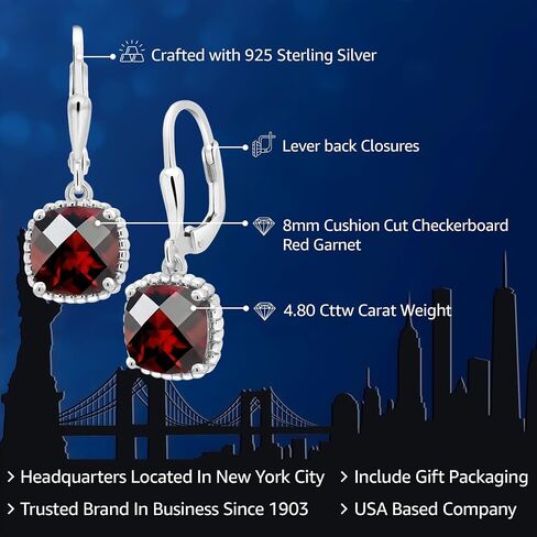 Gem Stone King 925 Sterling Silver Black Onyx Earrings For Women (4.22 Cttw, Gemstone Birthstone, Cushion Checkerboard Cut 8MM) in Kuwait