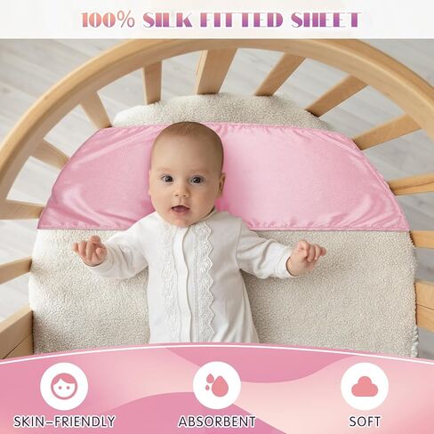 Hosuly 2 Pcs Satin Bassinet Sheet Baby Hair Soft Silk Feeling Sheet Baby Bassinet for Rectangle Cradle Pad Mattress Boys Girls Newborn Infant(Green and White) in Saudi Arabia