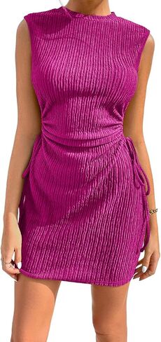 GORGLITTER Women's Cut Out Mini Dress Drawstring Ruched Sleeveless Textured Tank Dresses in Kuwait