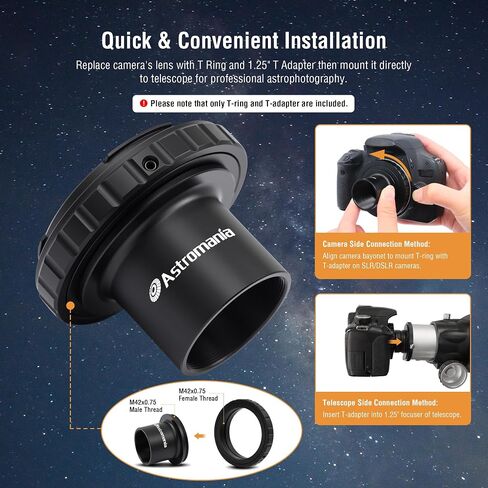 Astromania T-Ring and M42 to 1.25" Telescope Adapter (T-Mount) for Nikon SLR/DSLR Cameras in Saudi Arabia