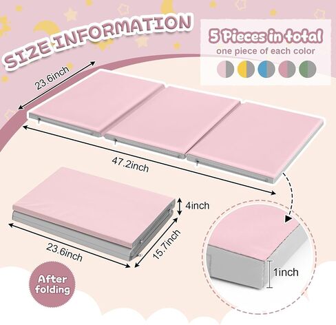 Wesiti 5 Pieces 1 Inch Thick Folding Nap Mat 3 Section Folding Rest Mats Folding Sleeping Mat for Kids Toddler Daycare Nap Mats for School Preschool Classroom Kindergarten (Multicolor) in Kuwait