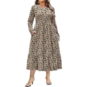 IN'VOLAND Women Plus Size Long Sleeve Dress Loose Casual Flowy Tiered Long Maxi Dresses with Pockets in Kuwait