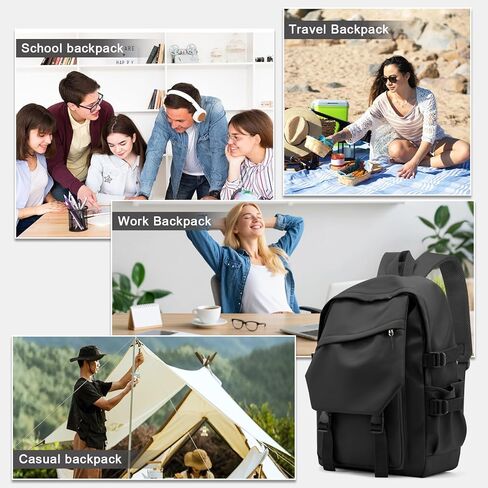حقيبة مدرسية خفيفة الوزن كاجوال حقيبة كمبيوتر محمول حقيبة للرجال النساء السفر حقيبة الظهر للمدرسة الثانوية المتوسطة الكتب للبنات, K-black in Kuwait